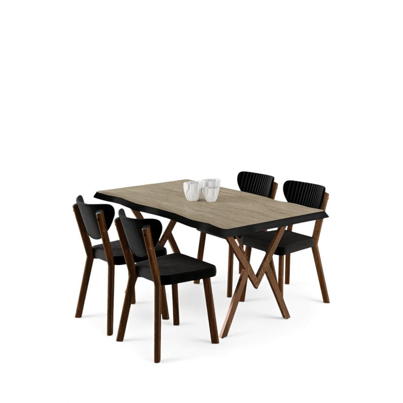 Ensemble de table et chaises de salle à manger (5 pièces), Noir, Travertin