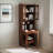 Vintage Bookshelf With Fold-Out Convertible Writing Table, Multi-Function Home Office Workstation, Desk Cabinet With Shelf And Drawer, Walnut