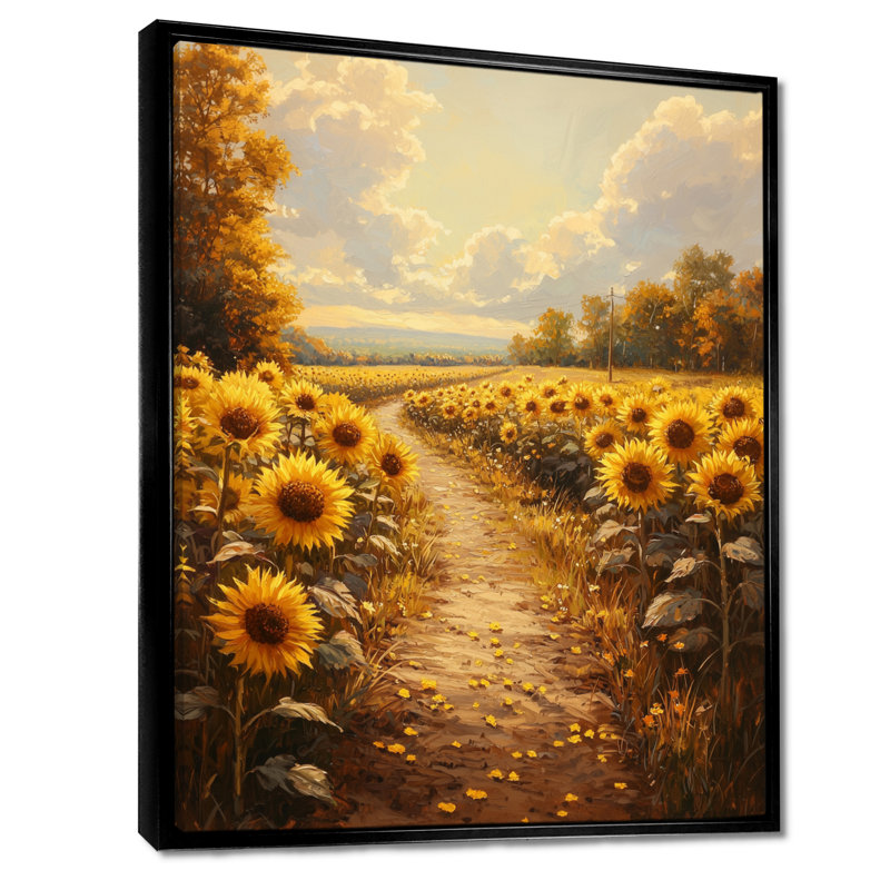 Dural tournesols le long du chemin de la ferme I - tournesols, art sur toile, H 32 po x l 24 po, Noir