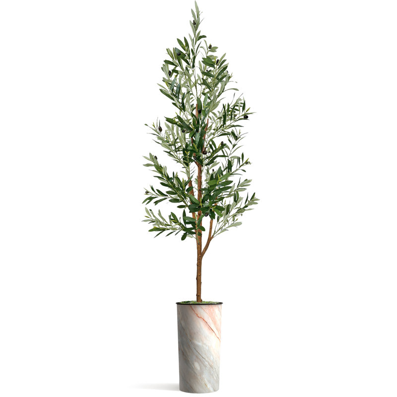 Arbre artificiel dans un pot de fleurs moderne, décoration d'arbre en soie d'olivier artificiel (pot et arbre)
