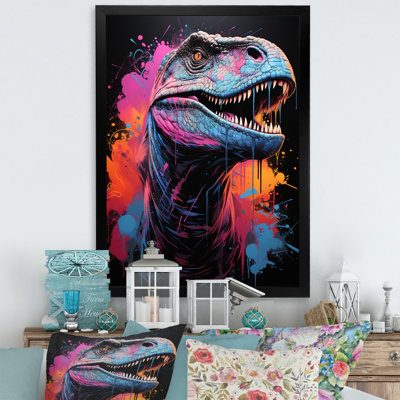 Portrait de dinosaure bleu et mauve préhistorique - dinosaure, art mural