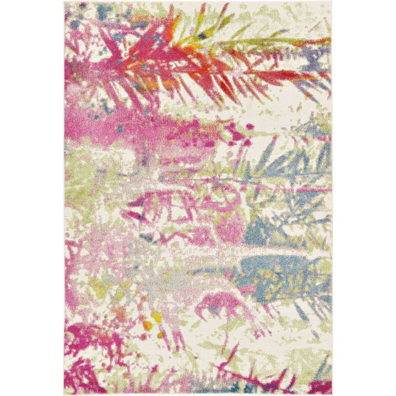 Rose géométrique/vert Tapis décoratif elivra, Rectangle 6 pi x 9 pi