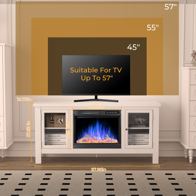  58" Entertainment Center Fireplace Console Cabinet With Remote Control & Adjustable Led Flame