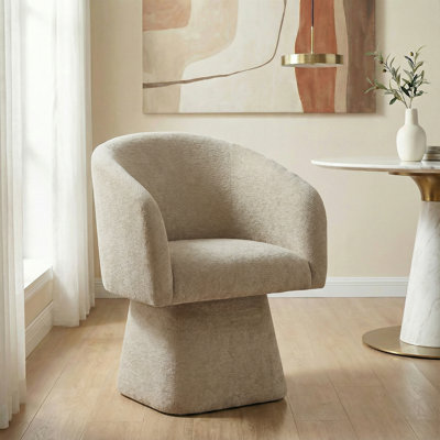 Fauteuil d'appoint pivotant, tissu chenille doux, assise à coussin profond