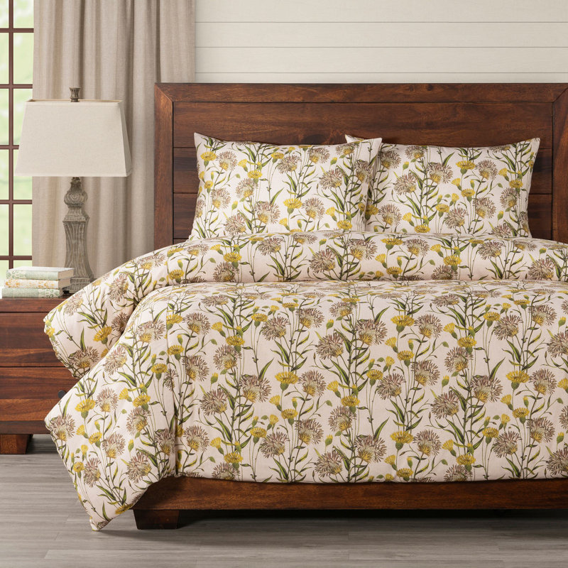 Ensemble de housse de couette à imprimé fleurs jaunes, Housse de couette pour très grand lit et 2 très 