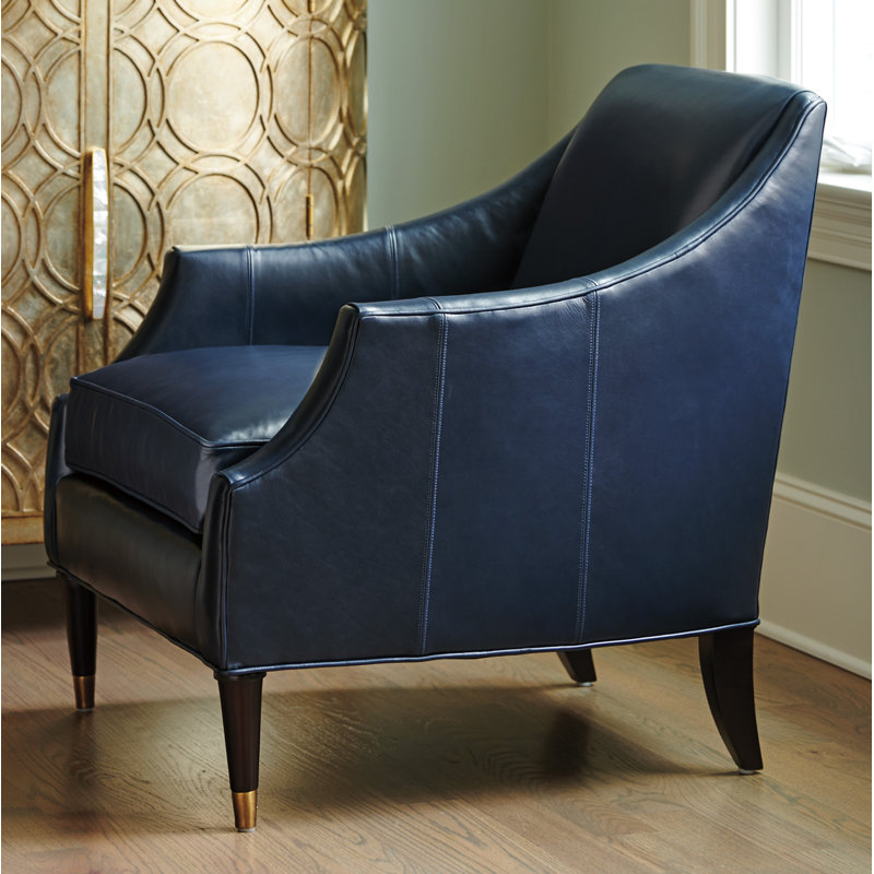 Navy Blue Leather Armchair with Gold Accents