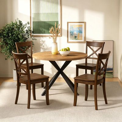Table de salle à manger ronde avec pieds en métal et 4 chaises