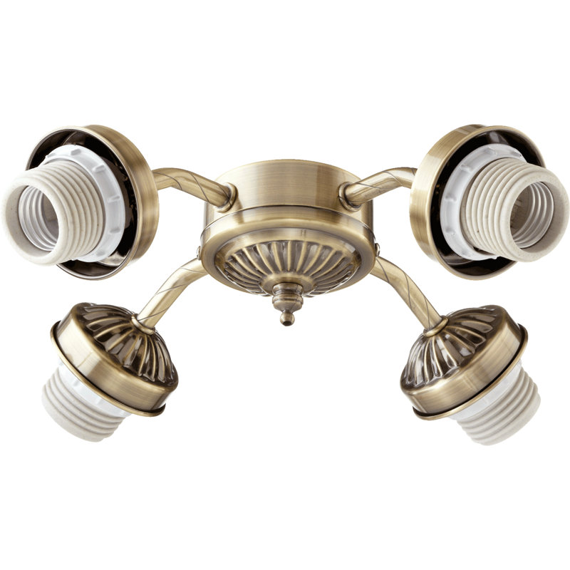 Ventilateur de plafond 4 lumières, Fluorescent, Laiton antique