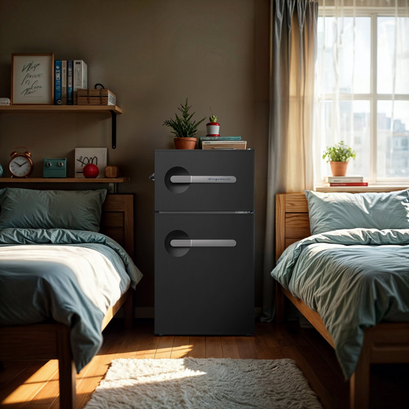 Frigidaire 3.1 Cu. Ft. 2 Door Retro Compact Refrigerator with Freezer, Built-in Side Bottle Opener, Black
