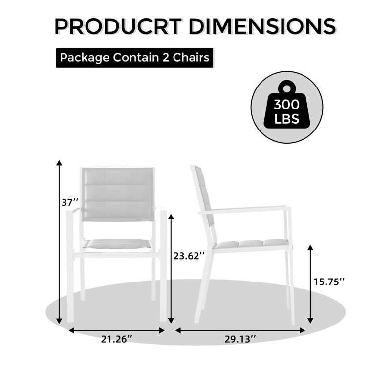 Ensemble de 2 chaises de patio empilables en aluminium - Chaises de salle à manger d'extérieur, Gris, Blanc