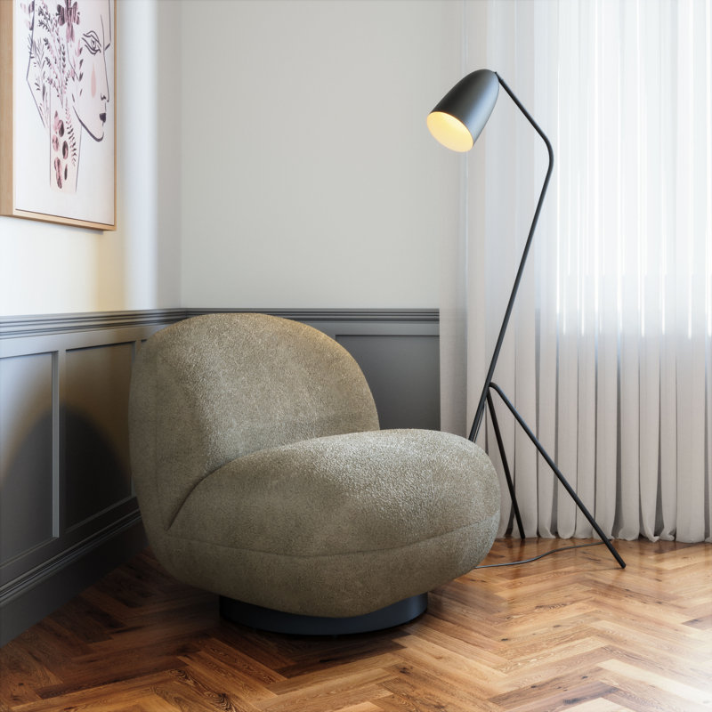 Upholstered Slipper Chair, Gray Polyurethane