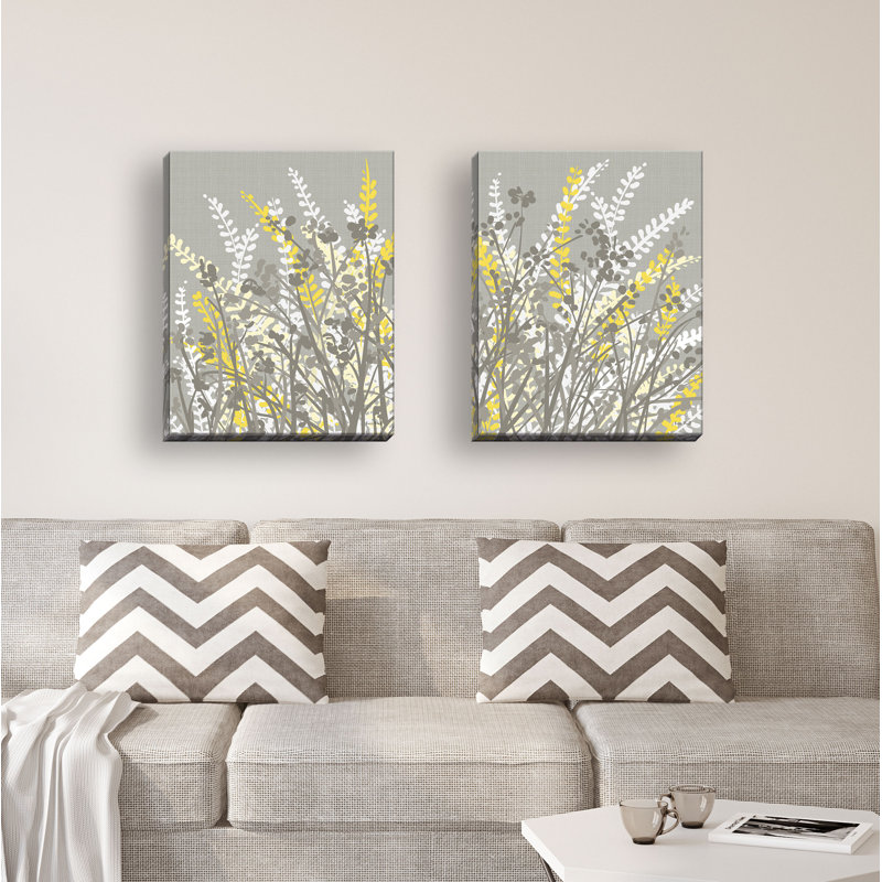 «White and Yellow Floral Meadow», ensemble de 2 impressions sur toiles