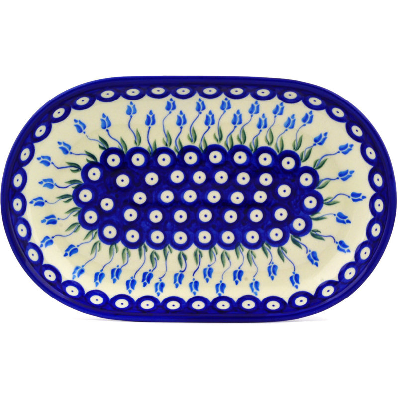 Plateau à motif floral peacock, H 1,46 po x l 12,8 po x P 8,11 po