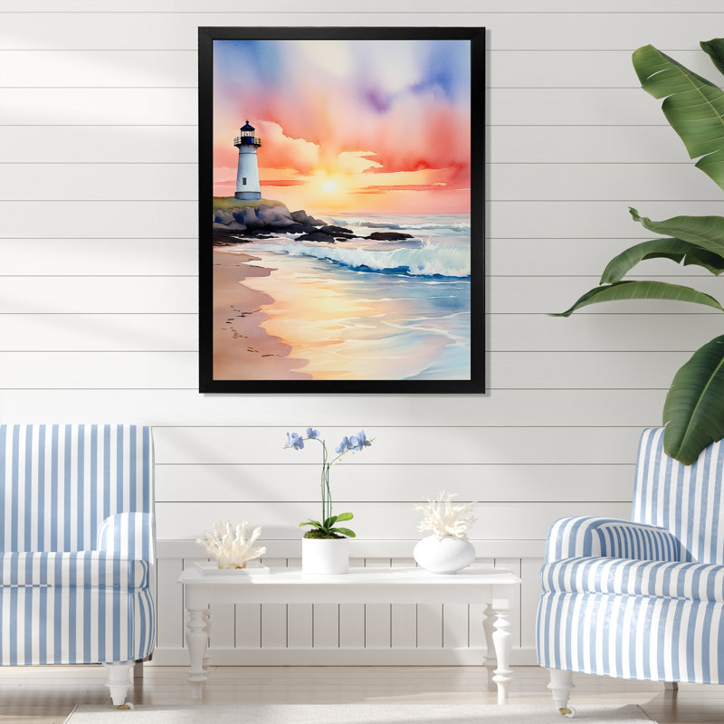 Coucher de soleil sur la plage 3 - Art mural plage, Cadre photo noir, H 32 po x l 24 po x P 1 po