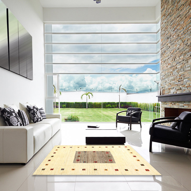 Tapis contemporain beige / gris, Carré 6 pi