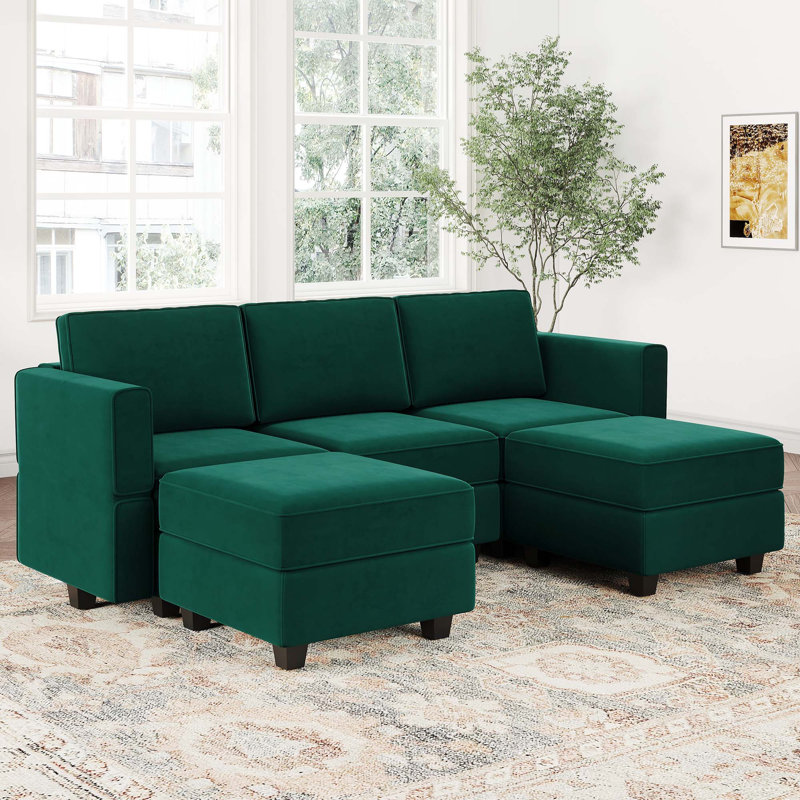 Canapé modulaire en forme de U modulaire rembourré en nair, Velours vert