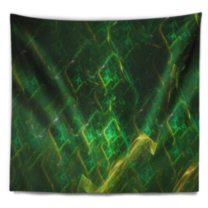 Tapisserie abstraite à motif fractal électrique vert, H 68 po x l 80 po