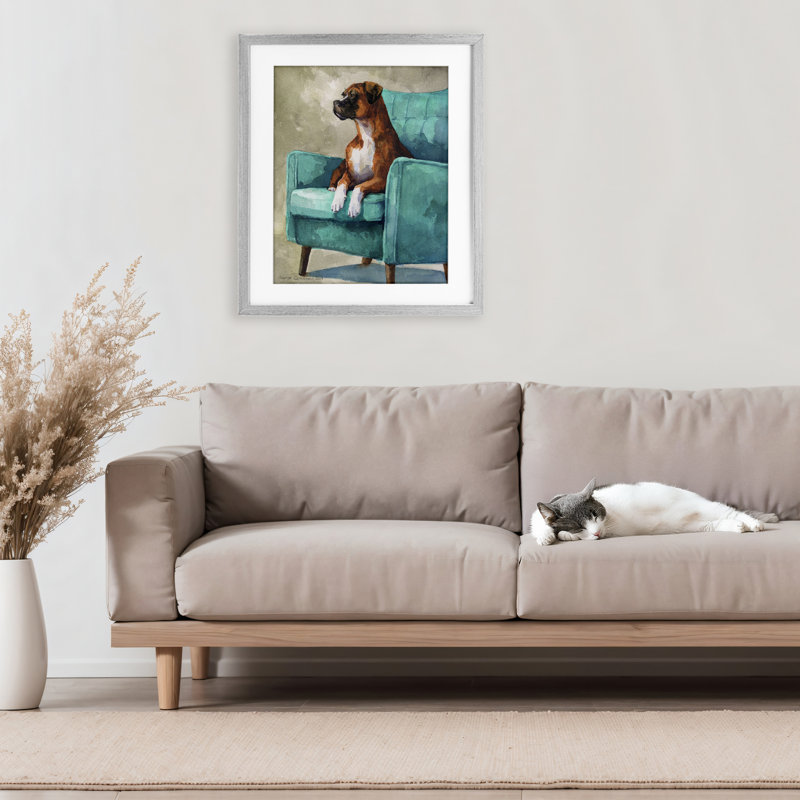 Boxer majestueux sur fauteuil majestueux, impression par George Dyachenko, H 21 po x l 17 po