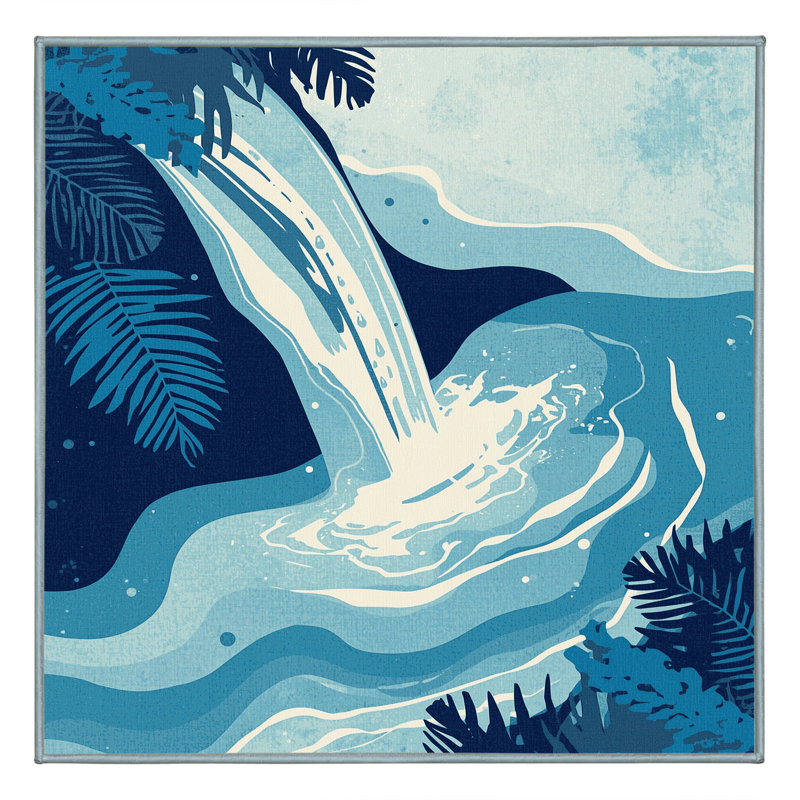 Tapis ombre tropicale lavable à la machine bleu Paxon - bleu ciel, Carré 7 pi