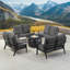 Ensemble de table de foyer en aluminium noir avec quatre causeuses profondes-1692304504