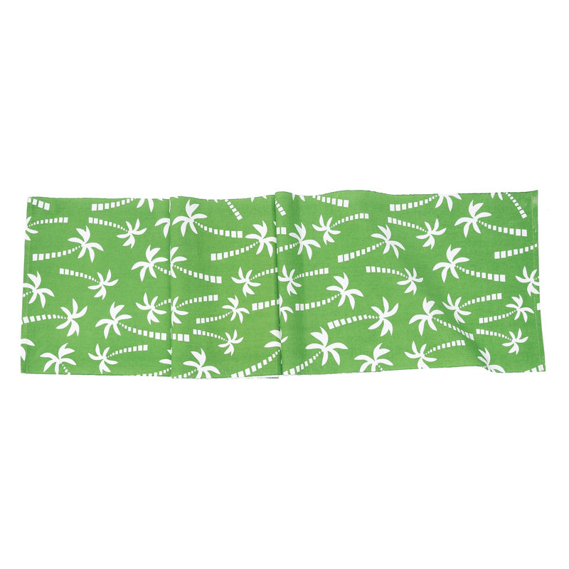 Green and White Cotton Palm Tree Table Runner, 13" x 72"