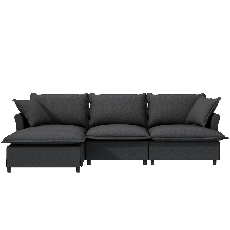Canapé en L en chenille avec décor de chambre à coucher élégant pour 4 personnes, Gris chenille
