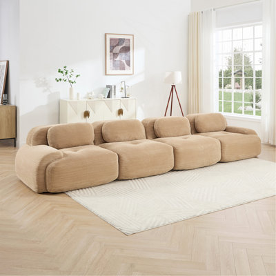 4-seat Sofa soft corduroy fabric 32D high-resilience sponge pet-friendly ergonomic design full compression vacuum packaging free combination no assembly for bedrooms studies, Camel