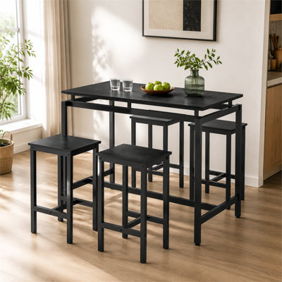 5‑piece black bar‑height dining set for 4,bar table with 4 bar stools,kitchen breakfast table for small spaces