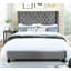 Structure de lit grand gris, design transitionnel, revêtement en velours, bois massif, style à oreilles, tête de lit à boutons, motif à losanges, charmante pièce de chambre à coucher-2135066365