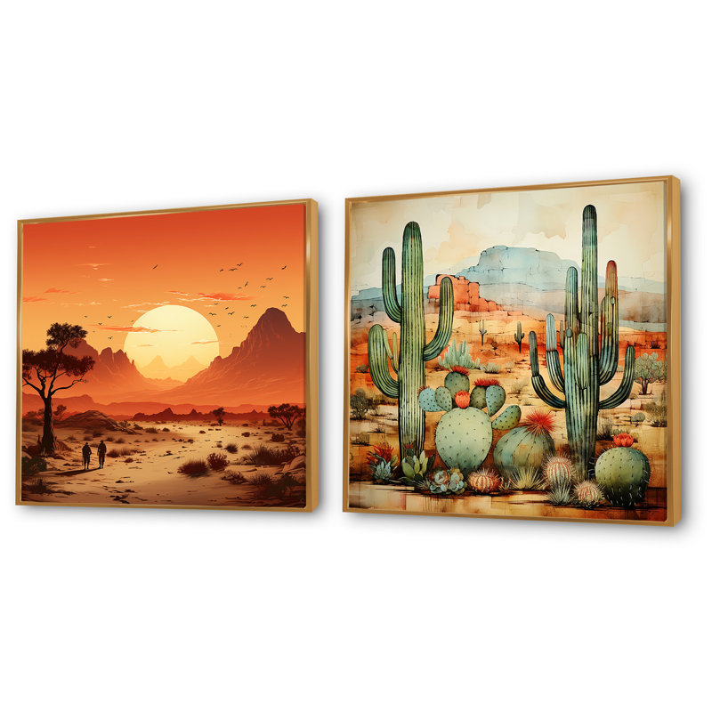 «Desert mexicain Serenity I», ensemble de 2 décorations murales d'art mexicain, Cadre flottant doré