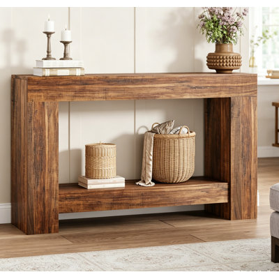 Farmhouse Entryway Console Table, 2-Tier Entryway Table, Long Sofa Accent Table Behind Couch Table w/ Open Storage for Entrance, Living Room, Hallway, 47"