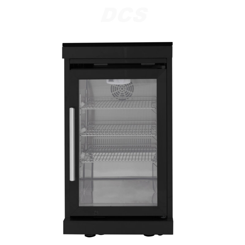 Îlot de cuisine noir avec porte simple pour réfrigérateur