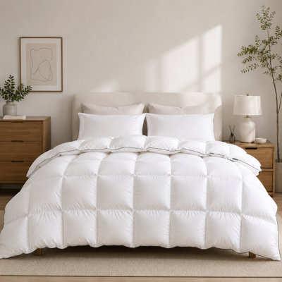 Goose Feather Down Fiber Comforter, 100% Cotton Shell Hotel Collection Duvet Insert for All Season with 8 Corner Tabs, Cal-King Size