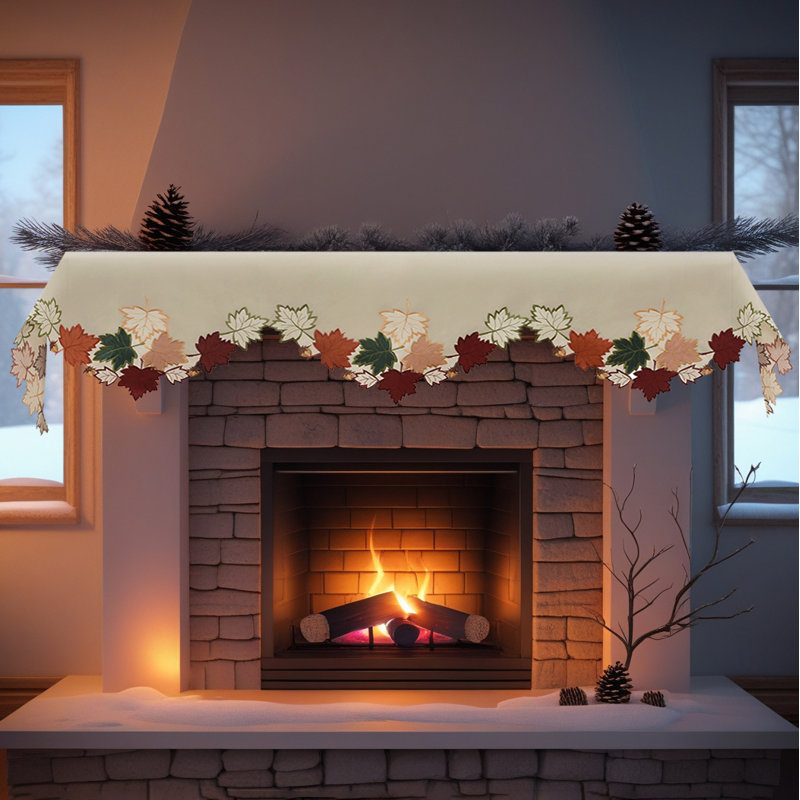 Écharpe de cheminée blanche Dec Décode avec broderie ajourée pour le décor de la cheminée