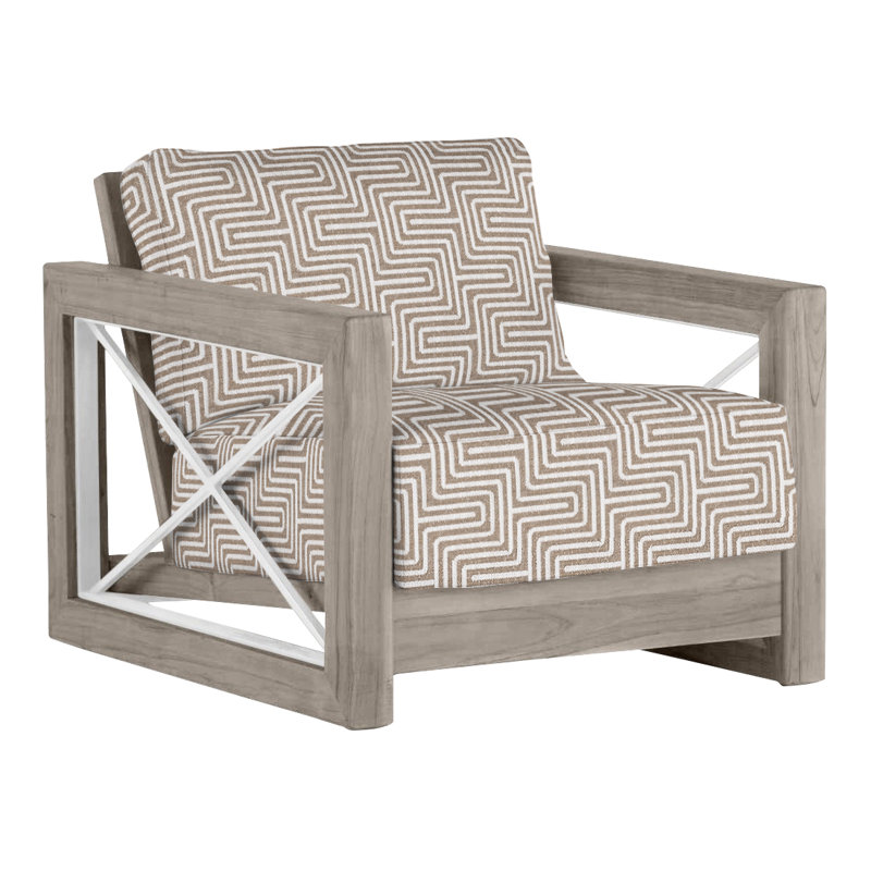 Malta Teak Outdoor Lounge Chair, Oyster Teak/Brushed Stainless, No welt + Standard fill, Perigold Key Figure Mineral