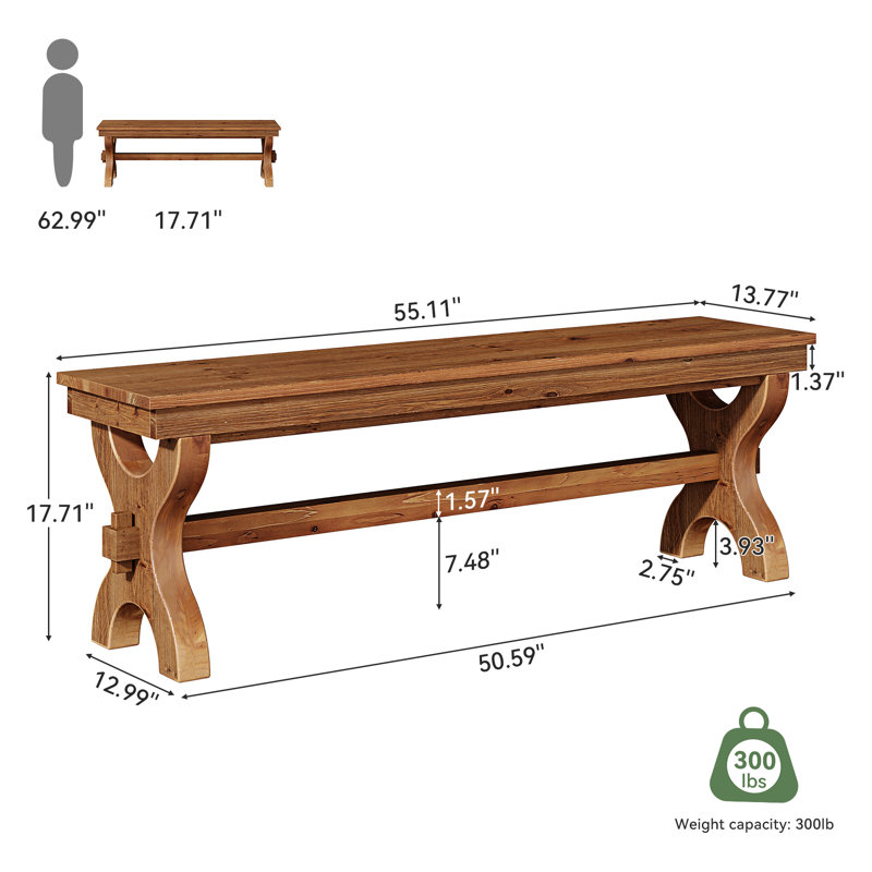 Banc d'entrée en bois massif de 55 po, banc de ferme pour salon