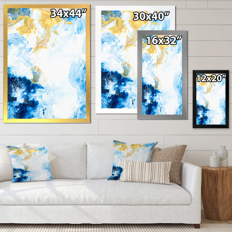 «Blue and White», peinture sur toile, Cadre photo argenté, H 32 po x l 24 po