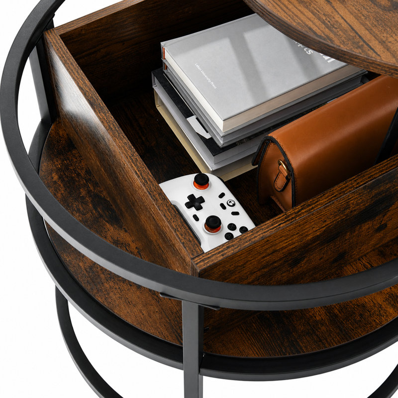 Rothwell Lift Top  Coffee Table ,Extendable Round Cocktail Table, 62.5cm H x 60cm W x 60cm D, Deep Brown, Black