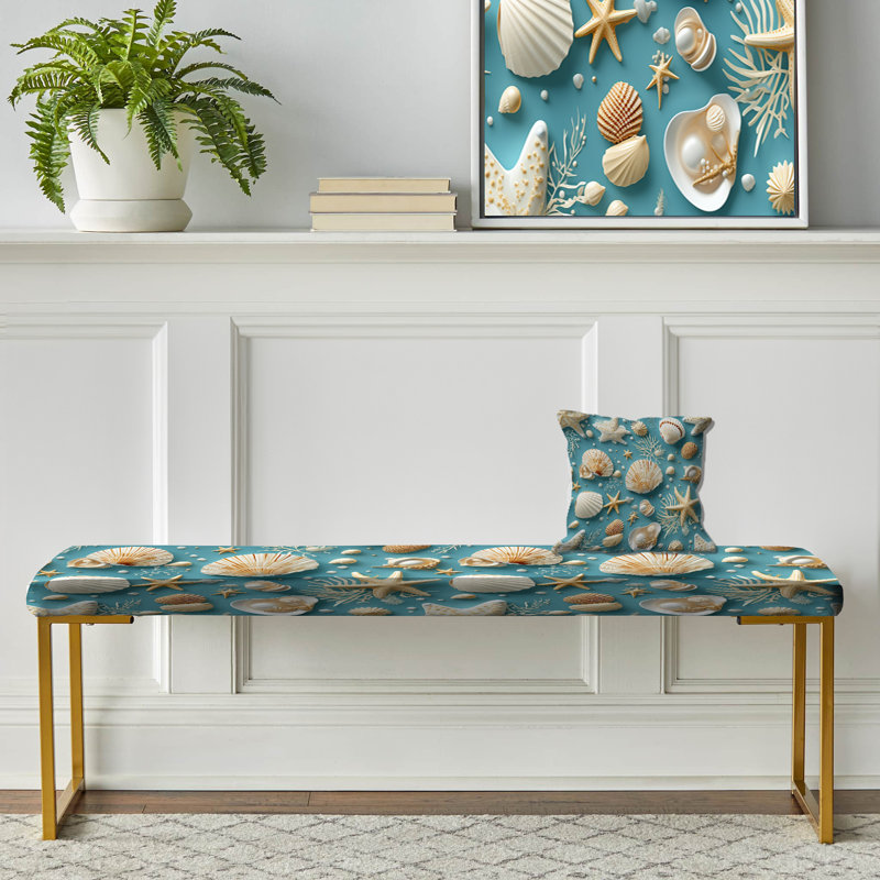 Coastal Seashells Coastal Pattern - Coastal Upholstered Gold Bench