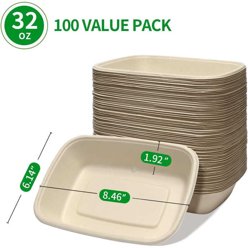 Paquet de 100 bols en papier jetables 32 oz rectangulaires