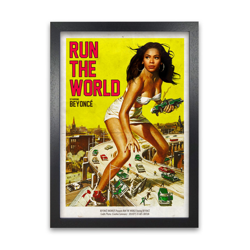 Beyonce Run The World by David Redon - Print, 42 cm H x 29.7 cm W x 5 cm D, Black Grain