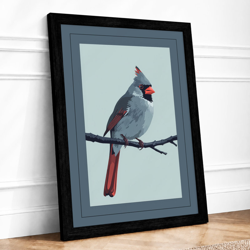 Cardinal On Branch Botanical - Print, Black, A4 - 29.7 x 21.0 cm