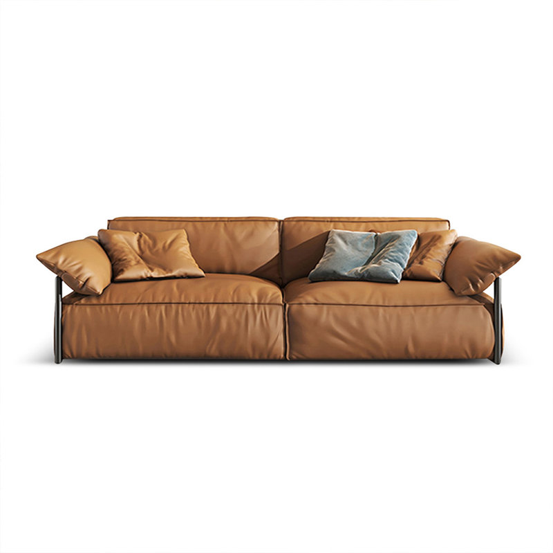 Canapé modulaire orange en cuir véritable, H 33,46 po x l 102,36 po x P 40,16 po, 3