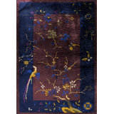 Bold Tree Bird Of Paradise Pattern Small Antique Chinese Deco Rug