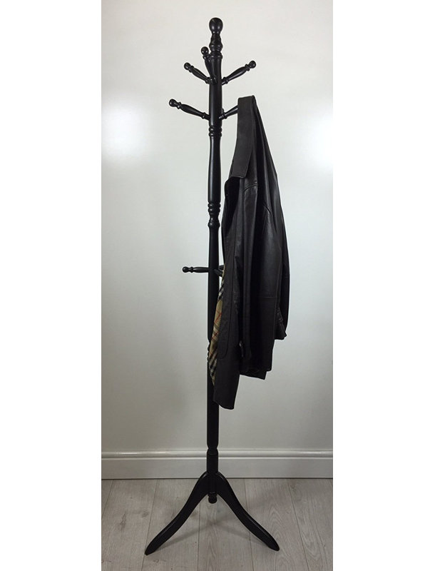 Valcour Solid Wood Freestanding 9 - Hook Coat Rack, Black