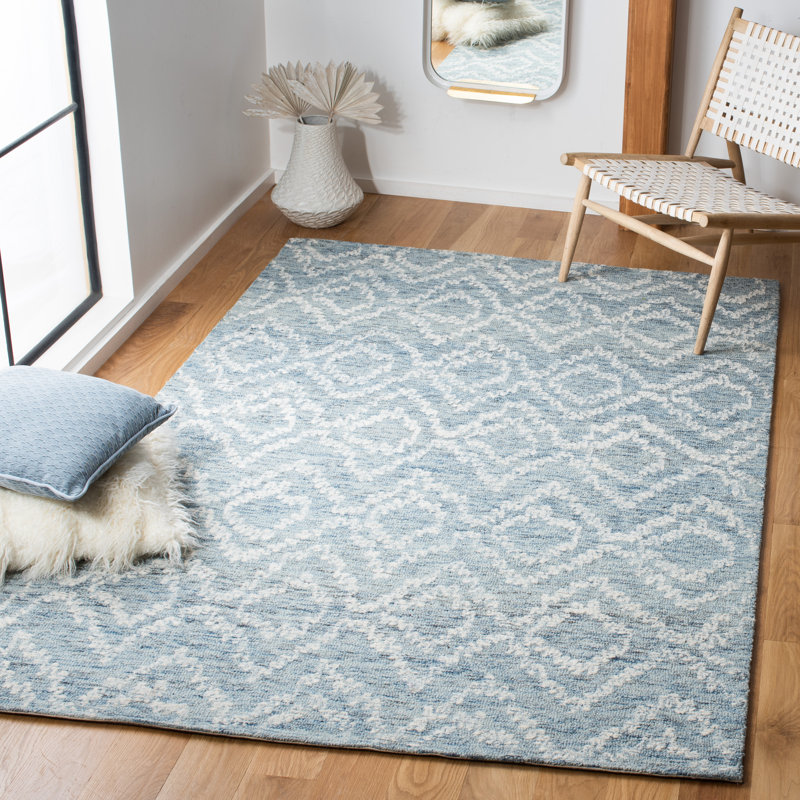 Metro Hand Tufted Wool/Cotton Ikat Rug in Blue/Ivory, Rectangle 8' x 10'