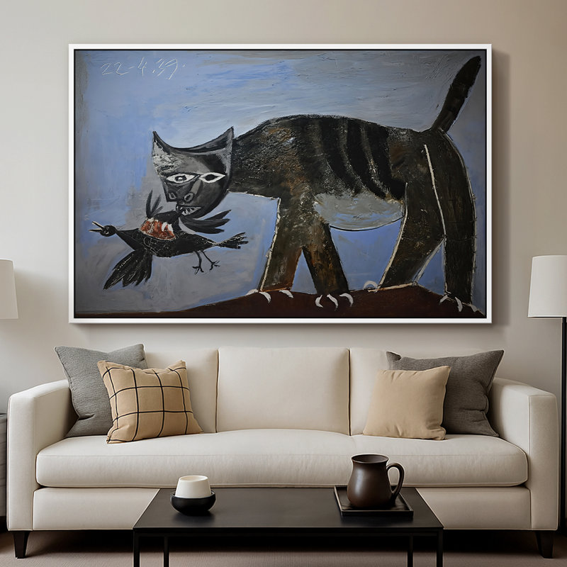 Chat qui attrape un oiseau (Chat saisissant un oiseau), 1939 - Pablo Picasso, toile tendue avec châssis, 26 x 40, Blanc