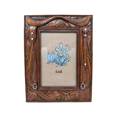 Leather-Look Picture Frame Western Cowboy Horse Rustic Cabin Ranch Home Decor