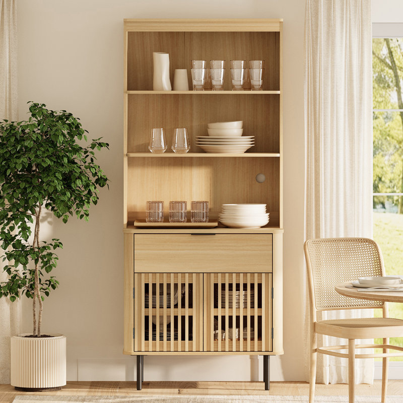 Bibliothèque haute avec tiroirs, bibliothèque en bois de 72,8 pouces avec rangement, bibliothèque moderne Mid-Century avec tablette réglable