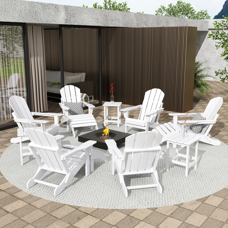 Chaise Adirondack en plastique avec table et repose-pieds Laguna, Blanc